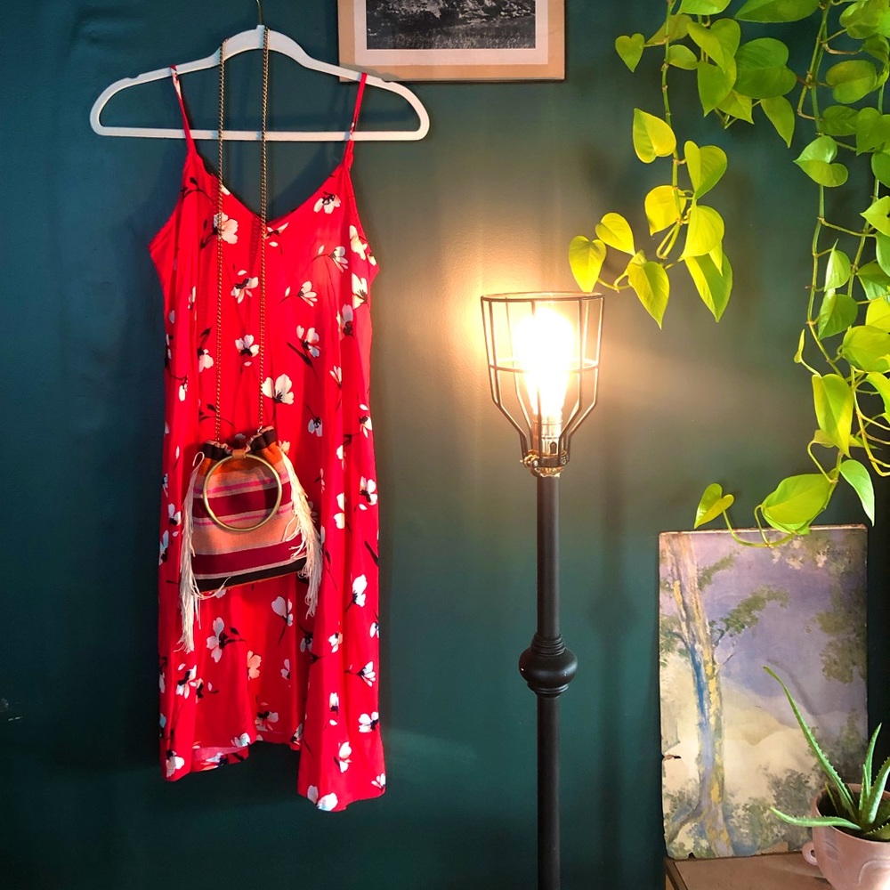 Red slightly asymmetrical vibrant red shift dress